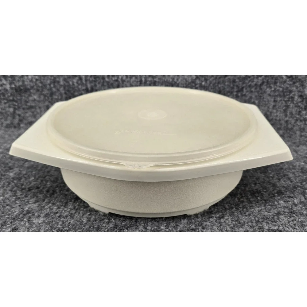 Vtg 70s Tupperware‎ Tortilla Keeper Server 785 Almond Round w/Lid 9